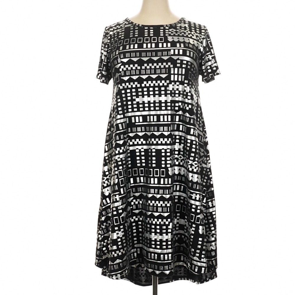 LuLaRoe Womens Dress Size 2XL Carly Elegant Black Silver Metallic Foil High Low